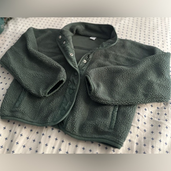 Forest green snap up teddy fleece sweater - Picture 4 of 6